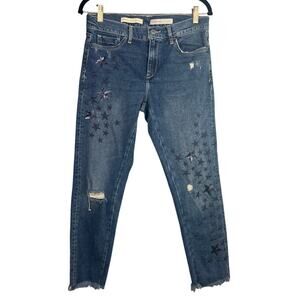 Pilcro and the Letterpress Slim Boyfriend Star Embroidered Cropped Jean Size 27